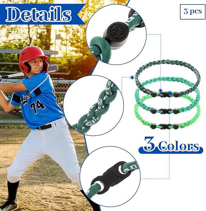 Junkin Baseball Necklaces Three Braided Rope Titanium Necklace for Fans Team Gifts Boys Men Player Softball Sports