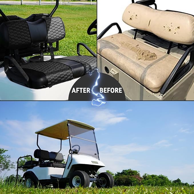 Golf Cart Seat Covers for EZGO TXT Club Car DS Gas or Electric OEM Regular Seat Cushion, No Staple, Golf Cart Vinyl Replacement Seat Cover