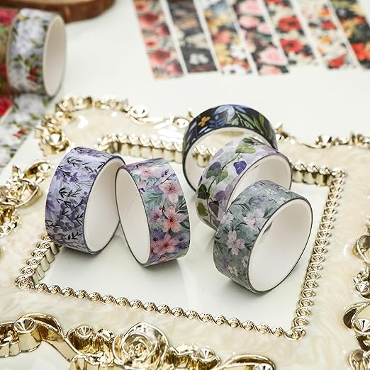 10 Rolls Blooming Flowers Washi Tape Set Floral Arts Adhesive Tapes Colorful - Image 5