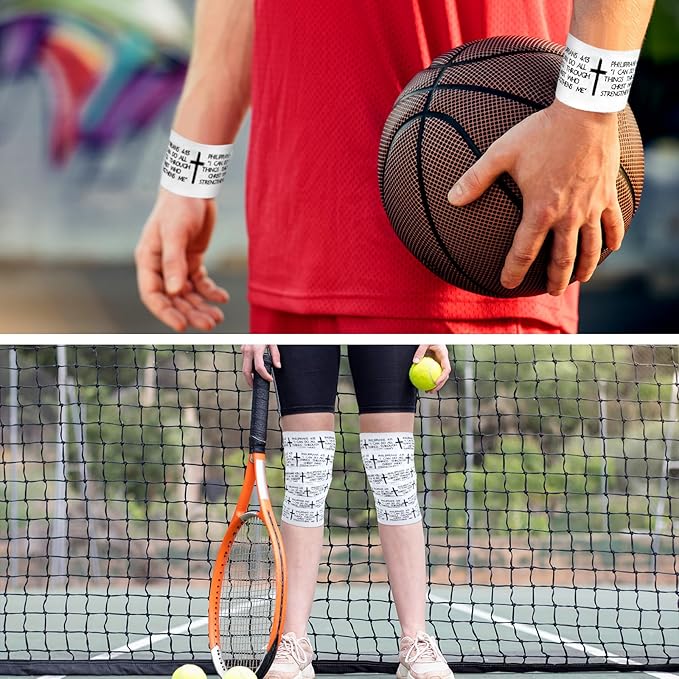 5Pcs Christian Athletic Tape 2in x 23ft Cotton Zinc Oxide Sport Faith Cross Sports Wristbands Religious Bible Verse Wrist Tape for Football Baseball Athlete Gymnastic Boxing First Aid Injury Wrap