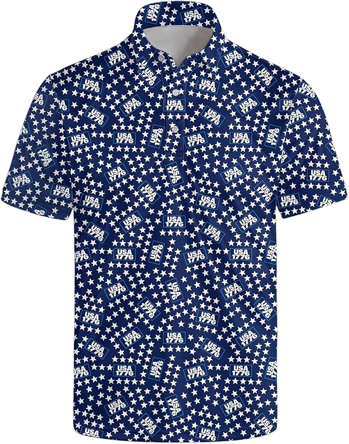 Golf Polo Shirts for Men Funny Print Short Sleeve Golf Shirts Performance Golf Polos