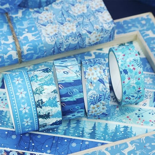 YUBBAEX 10 Rolls Four Seasons Washi Tape Set Blue Snowflake Masking Decorative - Image 5