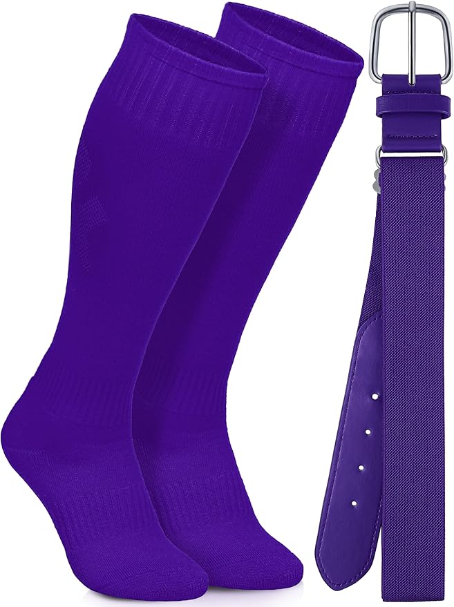 Baseball Socks and Belt Combo Set Cotton Boys Adjustable Baseball Softball Socks and Belt for Boys Girls