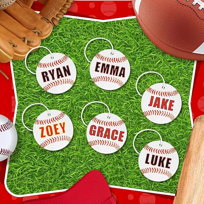 Eyourlife Dugout Organizer Fence Hooks Baseball Softball Gift for Bag Backpack Glove Helmet Drinking Bottle Hanging with Name Luggage Tags Charms Team Gifts for Coach Mom (6set White Softball)