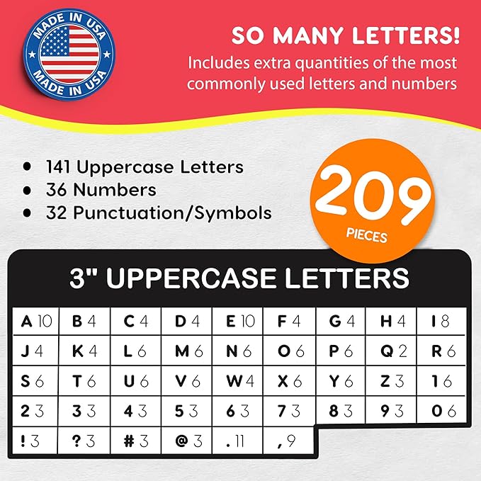 209 Pcs 3" Bright Bulletin Board Letters & Numbers, Punctuation, US Made Card - Image 4