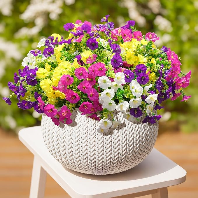 Artificial Flowers Fake Plants for Outdoors Decoration, 12 Bundles Silk Morning - Image 8