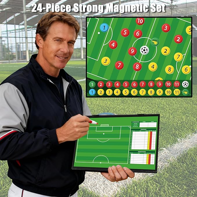 Magnetic Soccer Coaching Board – Portable Dry Erase Whiteboard with Fence Clip, Magnets & Carry Bag, Foldable Clipboard for Soccer Coaches & Players, Ideal Coach Gift