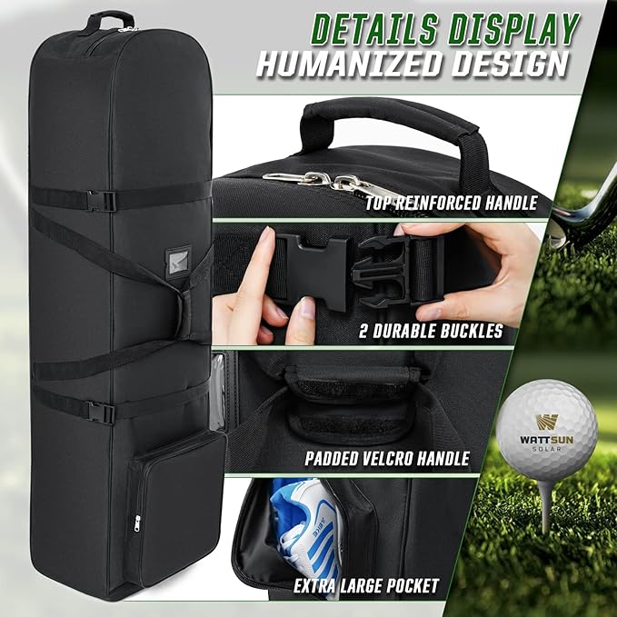 DAREKUKU Golf Travel Bags for Airlines with Adjustable Support Rod and Detachable Shoulder Straps, Hard case Top Soft Foldable Golf Club Travel Covers