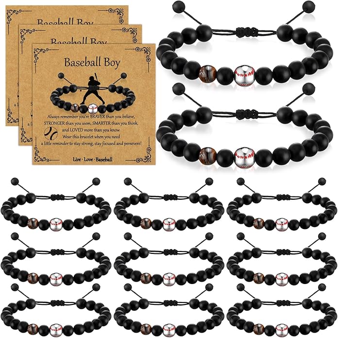 12 Set Sport Adjustable Beaded Bracelets Gifts Football Softball Soccer Volleyball Golf Basketball Hockey Bracelets for Women Men Adjustable Beaded Accessories