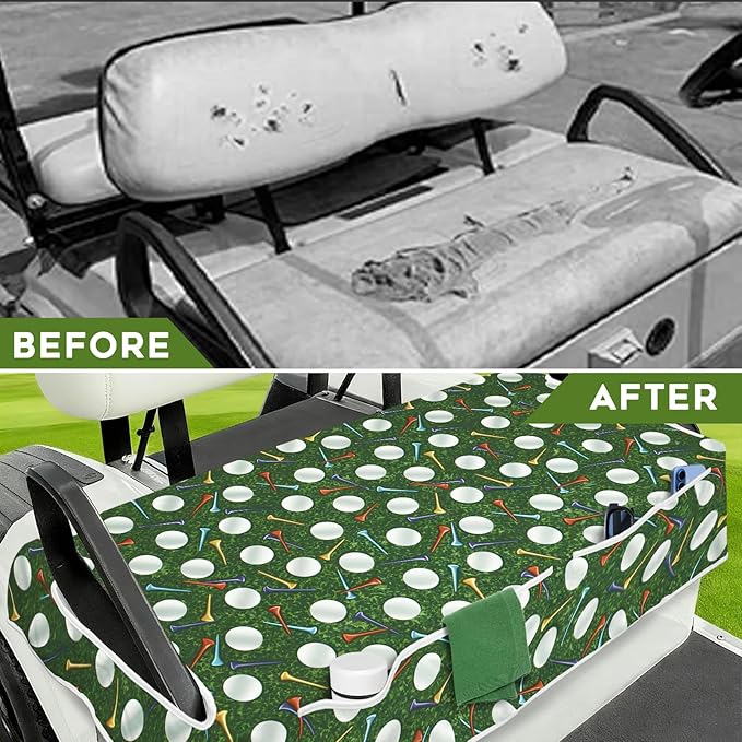 Golf Cart Seat Covers Club Car Golf Cart Accessories 4 Pockets Golf Carts Seat Towel Blanket for Men Women Golf Cart Decor