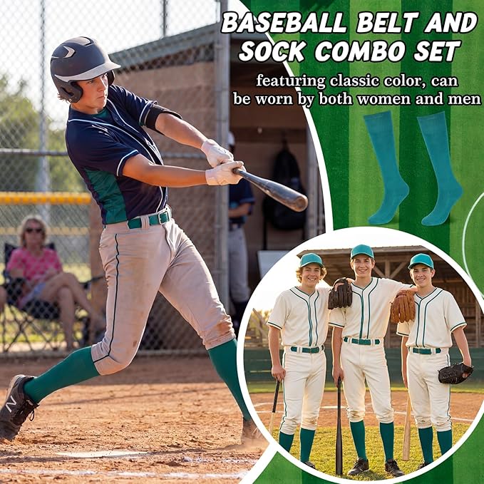 Zhanmai Baseball Belt and Socks Combo, Adjustable Elastic Belt and Softball Socks, Multiple Sizes for Youth Boys Girls, Adult