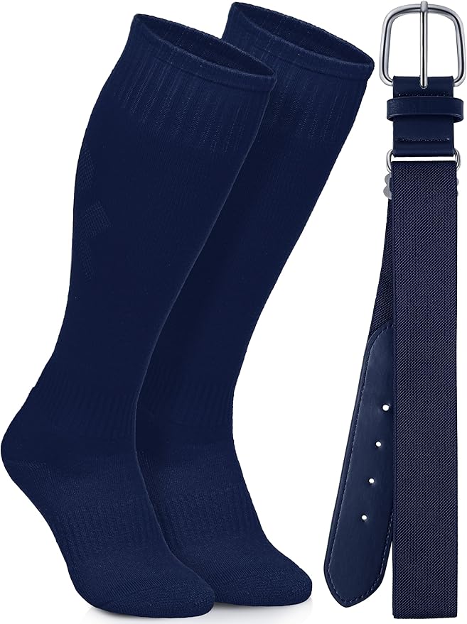 Baseball Socks and Belt Combo Set Cotton Boys Adjustable Baseball Softball Socks and Belt for Boys Girls