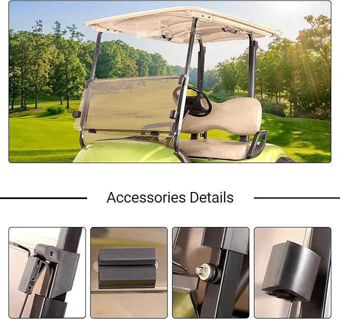 10L0L Tinted Windshield for Yamaha G29/Drive Golf Cart 2007-2016, 4MM Thicken, Foldable and Impact Resistant