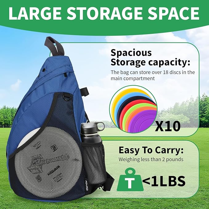 MOYAQI Disc Golf Bag with Retriever Holder and Storage Pockets, Disc Golf Backpack with 8-10 Disc Capacity, Padded Adjustable Strap and Back Panel, Lightweight and Durable