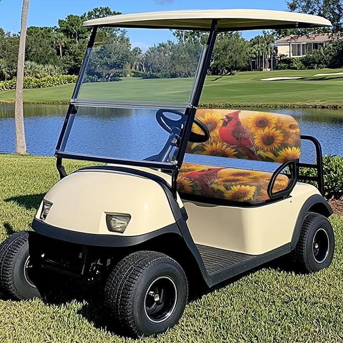 Suobstales Golf Cart Front and Rear Seat Cover Set for EZGO TXT RXV & Club Car DS 2 Passenger, Washable Bench Seat Covers Kit