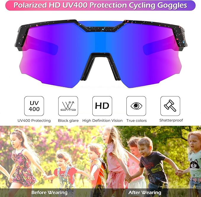 FEISEDY Kids Sunglasses Youth Baseball Sun Glasses, UV400 Sports Teens Cycling Shades for Boys Girls Age 8-16 B0048