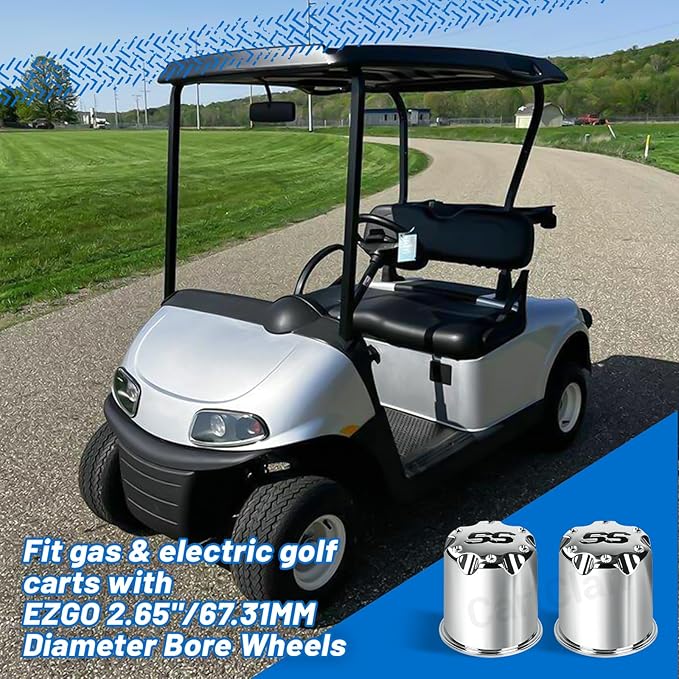 Golf Cart SS Wheel Center Cap Cover Fits 2.65" Dia Bore Wheel Rim SS Chrome Plastic Center Caps for EZGO Golf Cart Wheel-4 Packs