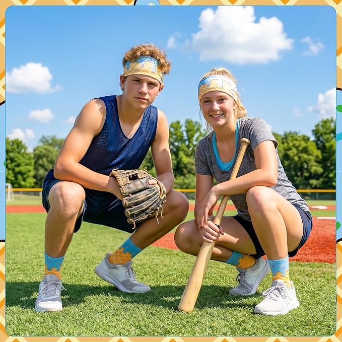 Ice Cream Baseball Headband and Ice Cream Sock Sports Elastic Sweatband Funny Sports Baseball Gifts for Youth Teen Women Men Athletes Football Basketball Running Gym Party Favors