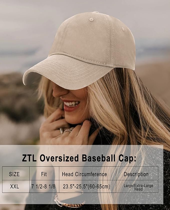Oversize XXL Baseball Cap for Big Heads 23.6"-25.6", Extra Large Cotton Baseball Hat, Plus Size Unstructured Dad Hats