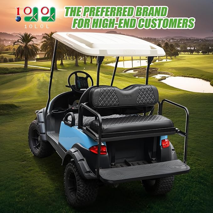 10L0L Golf Cart Seat Covers for Club Car Precedent,EZGO TXT Front/Rear Seats Diamond Pattern,Vinyl Leather with Adjustable Straps and Retractable Buckle, No Stapler Needed