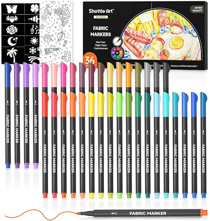 Shuttle Art 36 Colors Fabric Markers, Permanent Shirt Markers by ShuttleArt