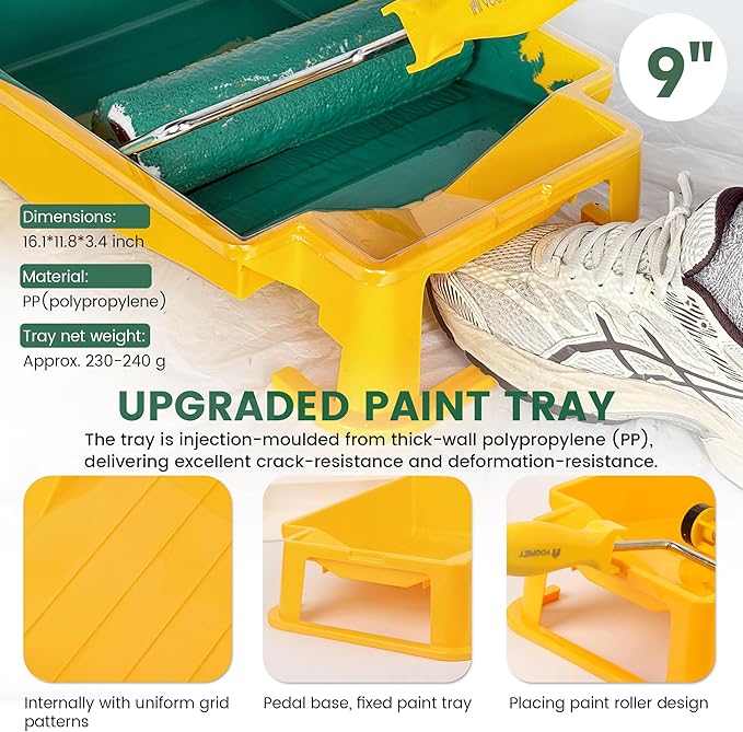 VOOMEY 12 PCS Paint Roller Kit, Deep Grooved Foot Paint Tray, Paint Tray Liner - Image 2