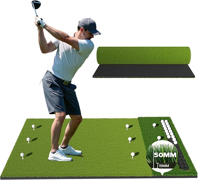 RIKADE Golf Mat - 5x4ft & 6x4ft 26mm-31mm Golf Hitting Mat for Simulators, Backyard, Garage, Indoor & Outdoor Use, Features Dual-Turf Mats with Ball Tray for Chipping and Swing Training
