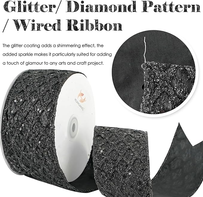 HUIHUANG Glitter Black Wired Ribbon - Image 2