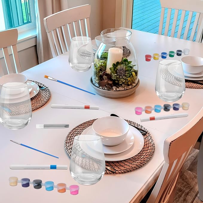 WJXCYGG 6 Sets Paint Your Own Wine Glass Set 6 Wine Glass 36 Glass Painting - Image 6