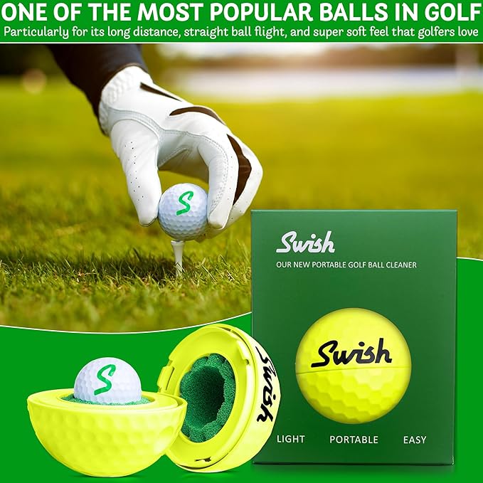 Swish Portable Golf Ball Cleaner – Clip-On Golf Accessory for Bag or Cart – Perfect Golf Gift
