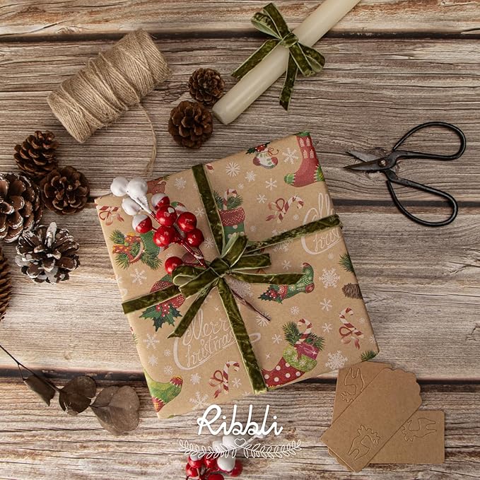 Ribbli Moss Green Velvet Ribbon 3/8 Inches Luxury Crinkled Green Christmas - Image 2