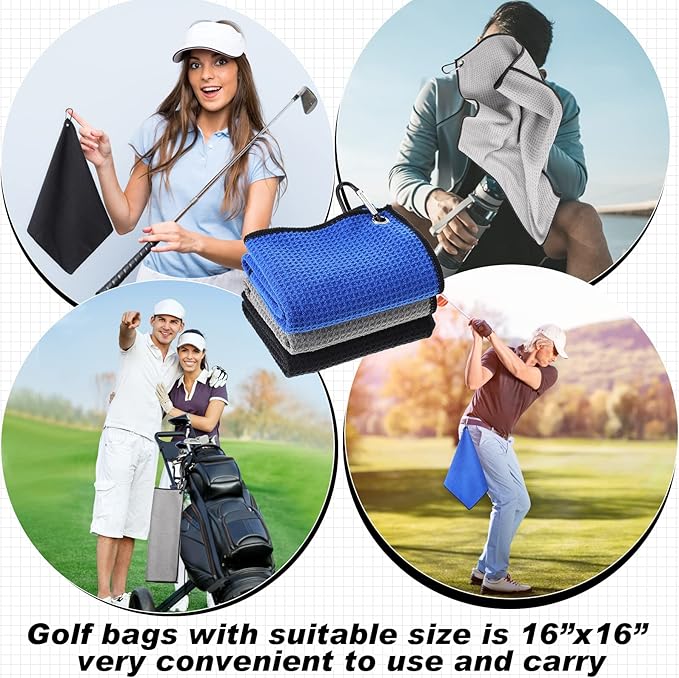 Batiyeer Golf Towel Bulk for Golf Bags 16'' x 16'' Microfiber Fabric Towel with Clip Waffle Pattern, Fitness, Camping, Hiking, Yoga