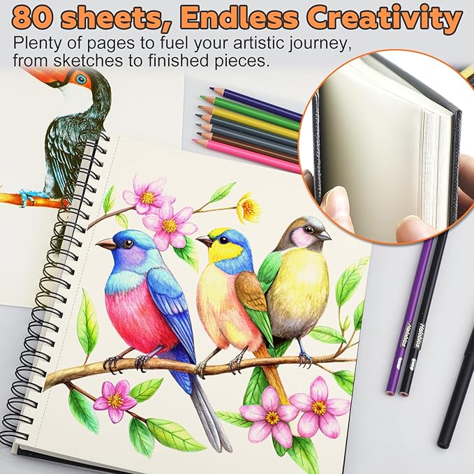 9" x 11" Sketch Book，1 Pack 80-Sheets，Double-Sided Hardbound Sketchbook - Image 6