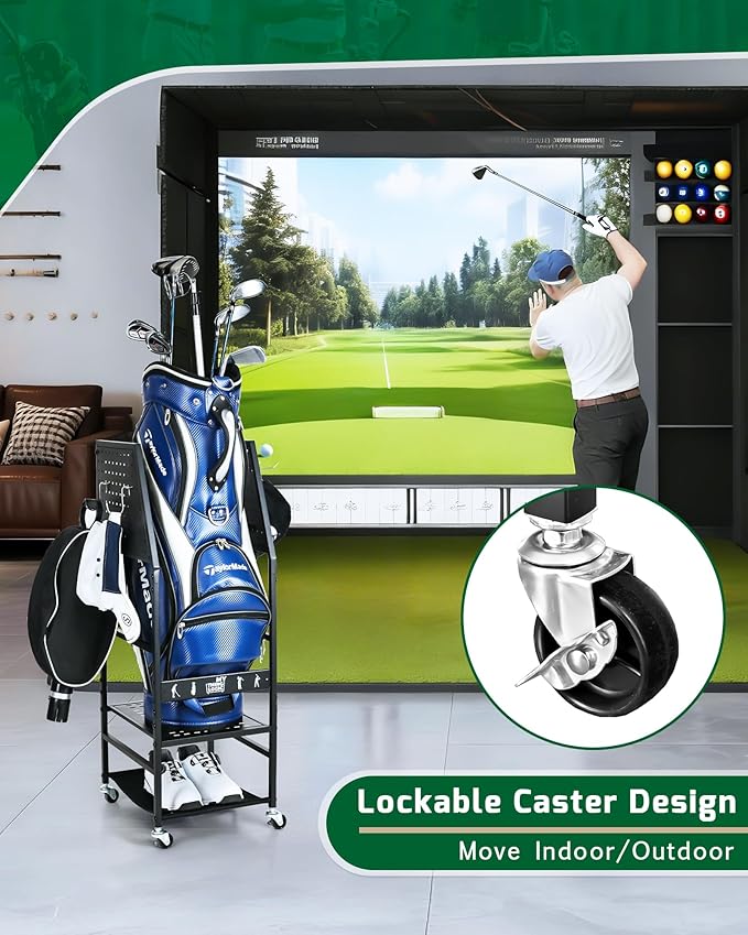 Mythinglogic Golf Storage Garage Organizer, Golf Bag Storage Stand and Other Golfing Equipment Rack, Extra Storage Rack for Golf Clubs