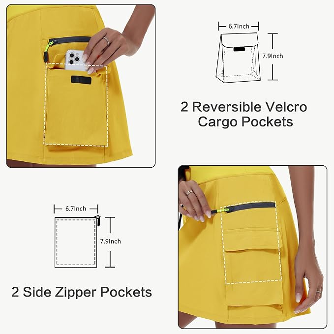 MIVEI Skorts for Woman - Hiking Cargo Skorts with Zipper Pockets, High Waisted Quick Dry Golf Workout, Dressy Casual