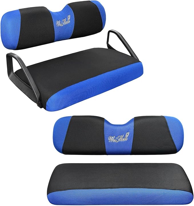 Golf Cart Seat Covers Front and Rear Seat Covers Fit for EZGO TXT RXV Club Car DS 2000-Up Front Seat Cover Aftermarket Back Seat Cushion Cover Black&Blue