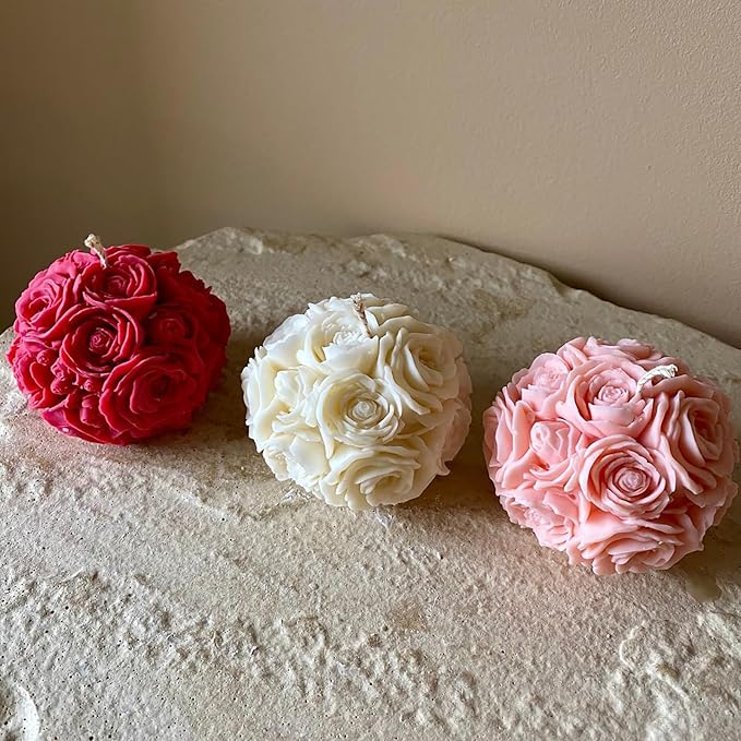 JDH 2 PCS Rose Ball Round Candle Mold 3D Rose Flowers Silicone Mold Flower - Image 5
