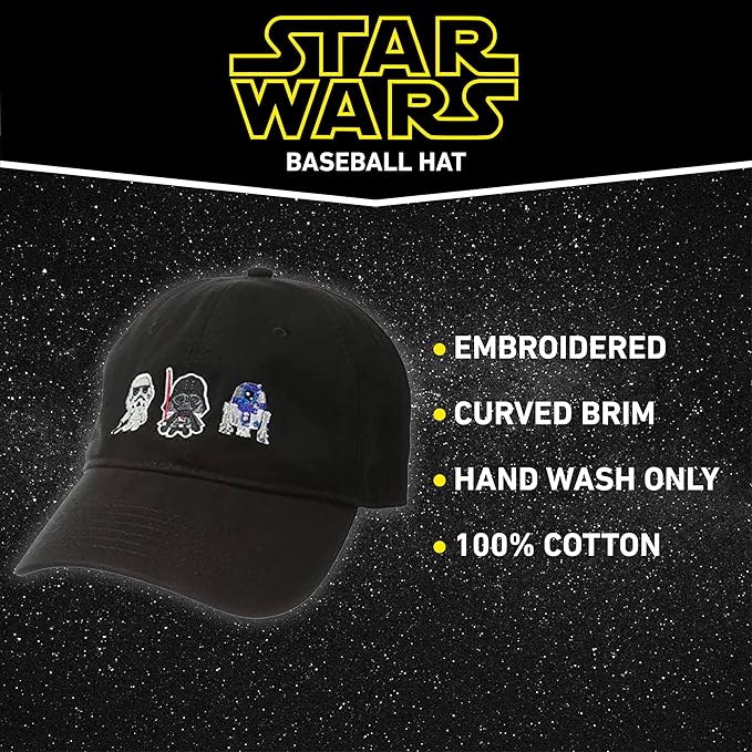 Star Wars Dad Hat, Darth Vader, R2-D2 and Stormtrooper Cotton Adult Baseball Cap with Curved Brim