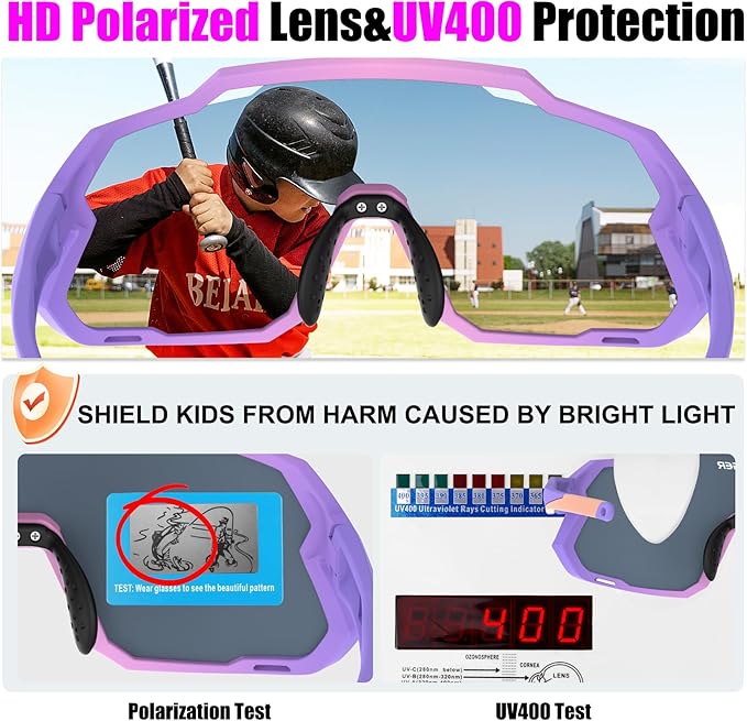 X-TIGER Kids Sunglasses Polarized Youth Baseball Sunglasses for 8-14 boys girls UV400 Sports Softball Cycling Glasses