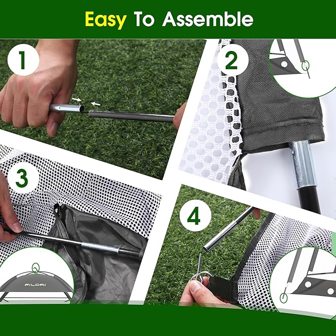 FILORI Golf Practice Net 10x7FT - Golf Hitting Net with Tri-Turf Mat, 8 Balls, Tee & Carry Bag, Indoor/Outdoor Backyard Training for Driving Chipping Swing, Ideal Gifts