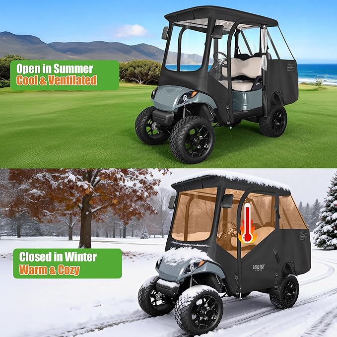 10L0L 4 Passenger Golf Cart Enclosure fit Yamaha G14 G16 G22 G29 Drive and Drive 2, 600D Heavy Duty 4 Person Yamaha Rain Cover with Clear PVC Windshield,Waterproof UV Block Oxford Cloth