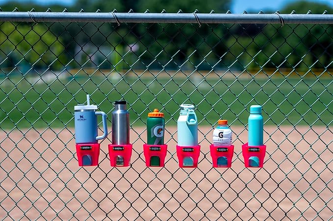 Fence Cup Holder | Drink Holder for Chain Link Fence | Fits Stanley, Yeti & Gatorade | Baseball Dugout, Softball, Pickleball & Tennis | Made in USA | The Fence Buddy (Hot Pink)