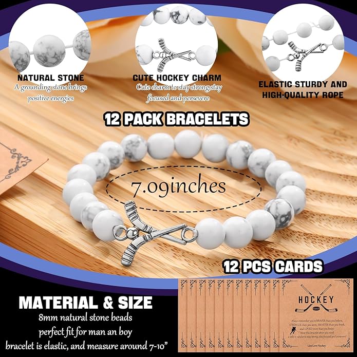 12 Set Sport Adjustable Beaded Bracelets Gifts Football Softball Soccer Volleyball Golf Basketball Hockey Bracelets for Women Men Adjustable Beaded Accessories