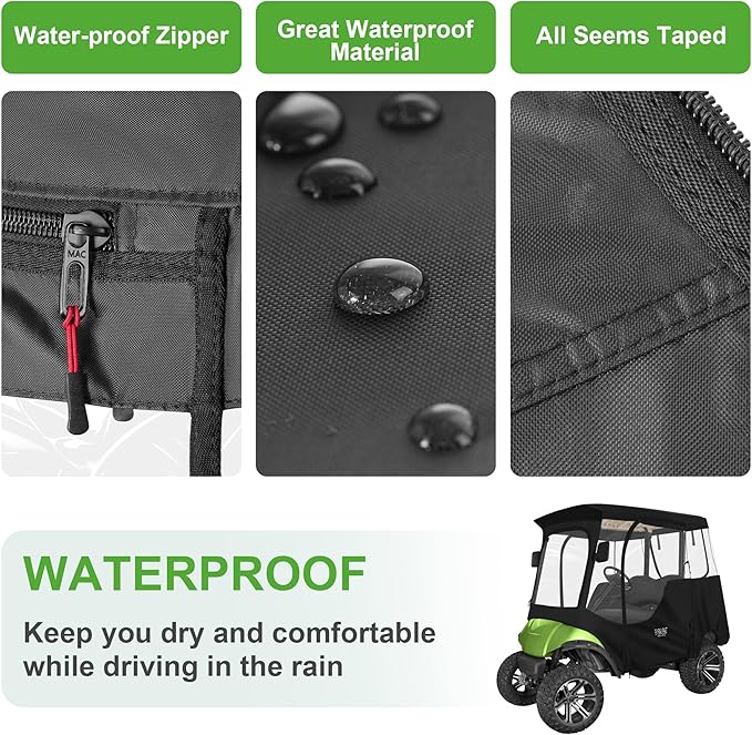 10L0L 2/4 Passenger Golf Cart Enclosure for Yamaha G14 G16 G22 G29 Drive 2,Waterproof 600D Rain Cover,with Side Mirror Opening,Transparent Tail Light Panel,Foldable Door,4-Sided Clear Windows