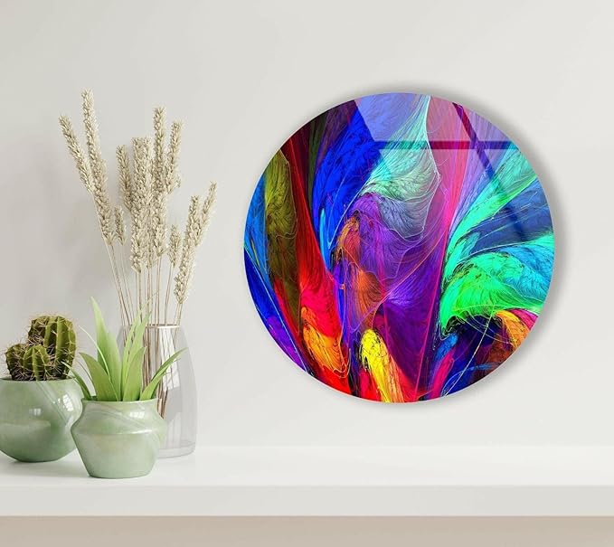 My Photostation.com 27.5'' Diameter Neon Colors Abstract Round Glass Wall Art - Image 3