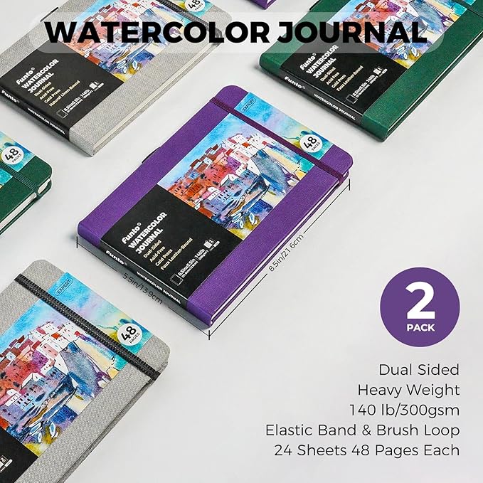 Funto Watercolor Journal, 2 Pack, 48 Pages Each, Cold-Pressed, Inner Paper - Image 2