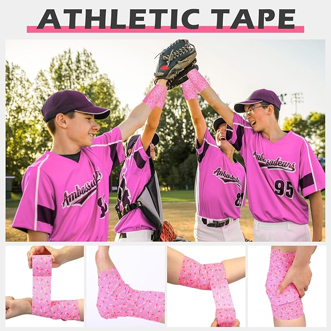 TrelaCo 1 Pcs Wrist Tape Baseball Cross Christian Athletic Tape 2in x 23ft Sports Wrap Cotton for Football Hockey Soccer Baseball Fingers Ankles Wrist Injury Wrap(Colorful Dots,Pink)