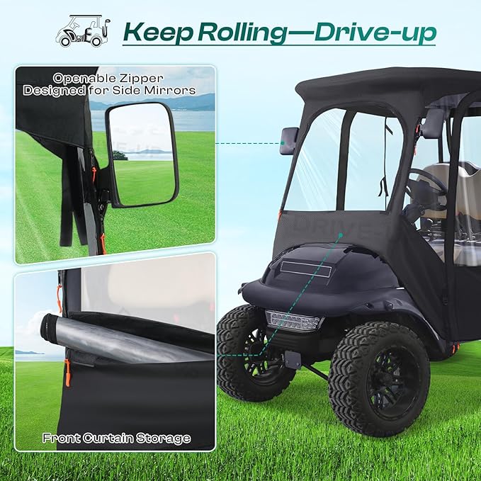 DRIVE UP Golf Cart Enclosure, Club Car Enclosure Fits for 4 Passengers Club Car Precedent Golf Cart, 600D Waterproof Portable Golf Cart Cover 4 Passenger with Zippered Doors and 4-Sided Clear Window