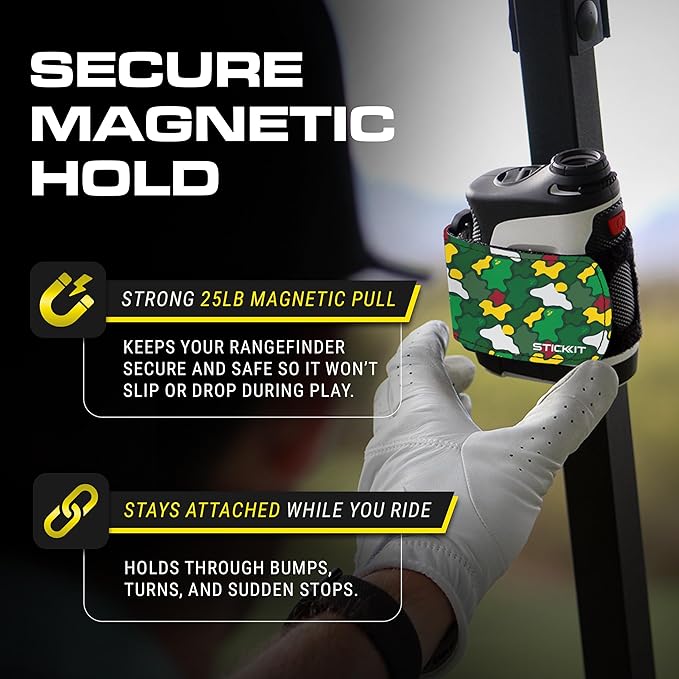STICKIT Magnetic Rangefinder Strap | Strong Magnet Securely Holds to Golf Carts and Golf Clubs for Easy Access | Slim, Form Fitting, Size Adjustable