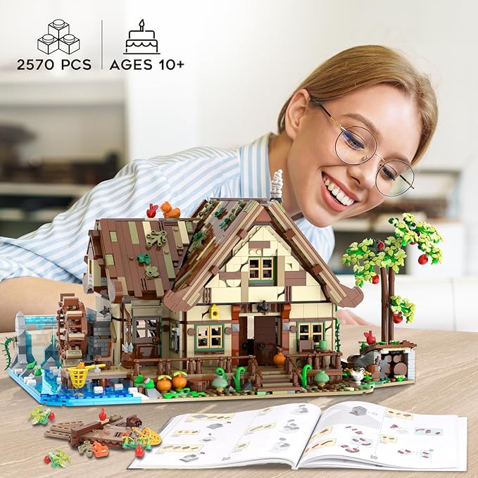 Wood Cabin Building Set with Light, Big House Construction Model - Image 8